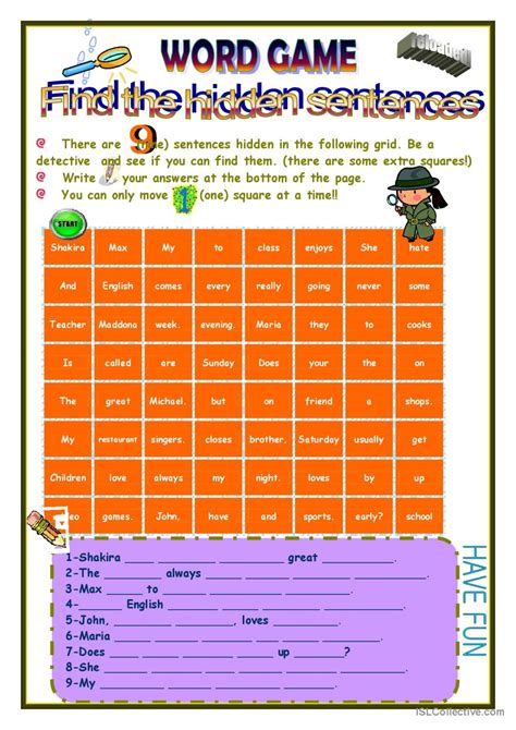 Game Hidden Sentences Warmer Filler English Esl Worksheets Pdf Doc