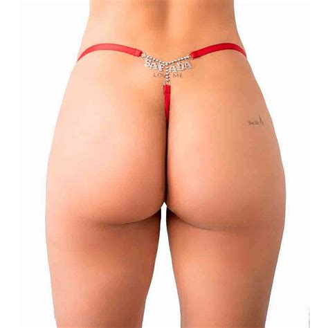 Calcinha Fio Dental Detalhe Strass Frase Safada Lingerie Fascino