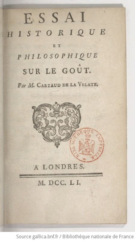 Essai Historique Et Philosophique Sur Le Go T Par M Cartaud De La