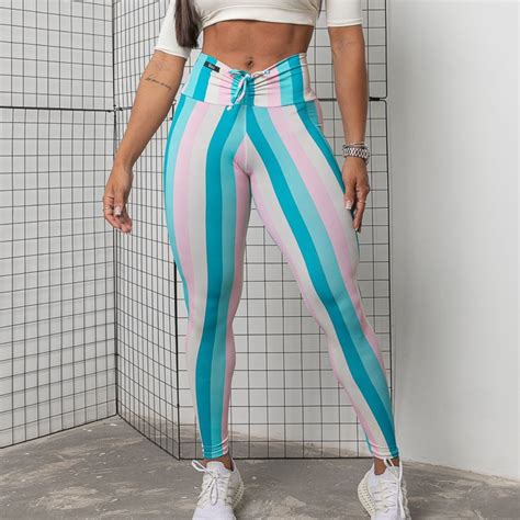 Calça Fitness Listrada Rosacinza