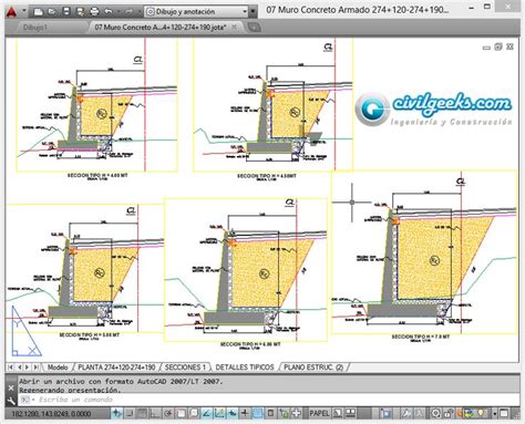 Planos estructurales para Muros de Concreto armado Hormigón Muro de