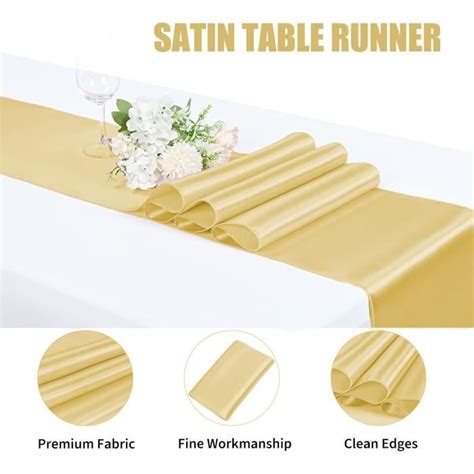 Chemins De Table En Satin Dor X Pouces Et Nappes En Plastique