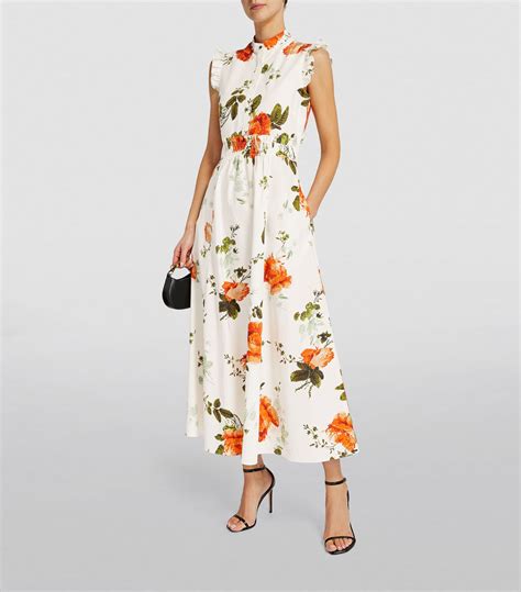 Womens ERDEM White Cotton Floral Print Midi Dress Harrods UK