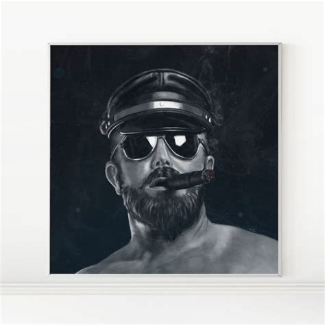 Leather Daddy Smoking Cigar Leather Daddy Portrait Masculine Wall Decor Gay Art Posters