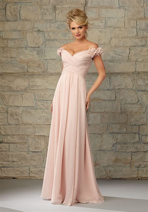 Luxe Chiffon Bridesmaid Dress With Off The Shoulder Cap Sleeves Style