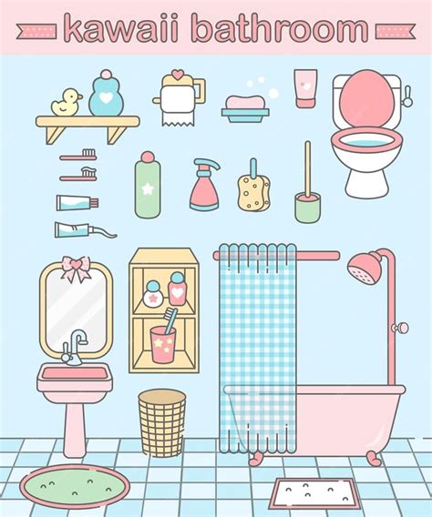 Premium Vector Lovely Kawaii Bathroom Elements Set Paper Doll