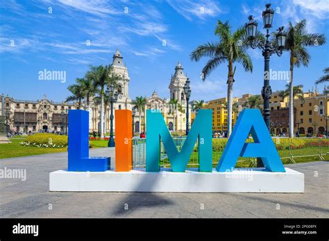 Lima Peru Archbishop Palace On Colonial Central Plaza Mayor Or Plaza