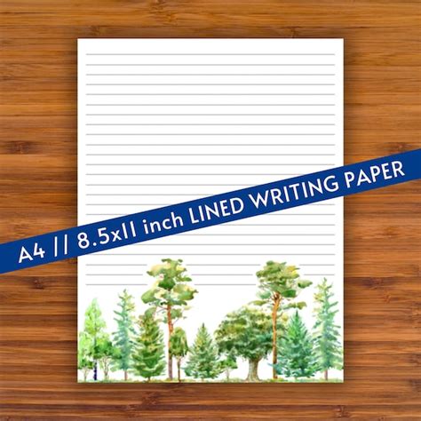 Printable Lined Writing Paper Watercolor Trees Landscape A Etsy