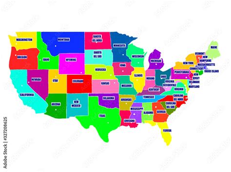 Map of USA with regions. Colorful graphic illustration with map of USA ...