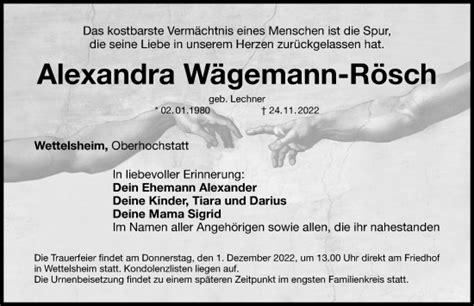 Traueranzeigen von Alexandra Wägemann Rösch trauer nn de