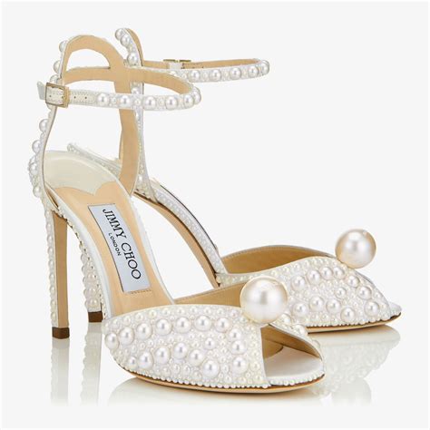 White Satin Sandals With All Over Pearls SACORA 100 Autumn Winter