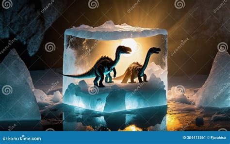 Dinosaur Frozen In An Ice Cube Stock Illustration Illustration Of