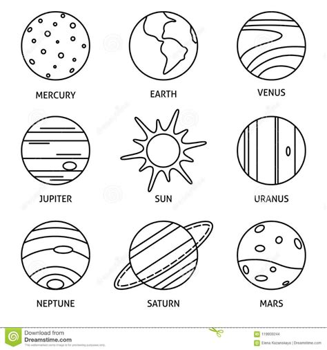 太阳系行星象在稀薄的线型设置了 向量例证 插画 包括有 图标 水银 毁损 宇宙 地球 收集 119939244 Solar