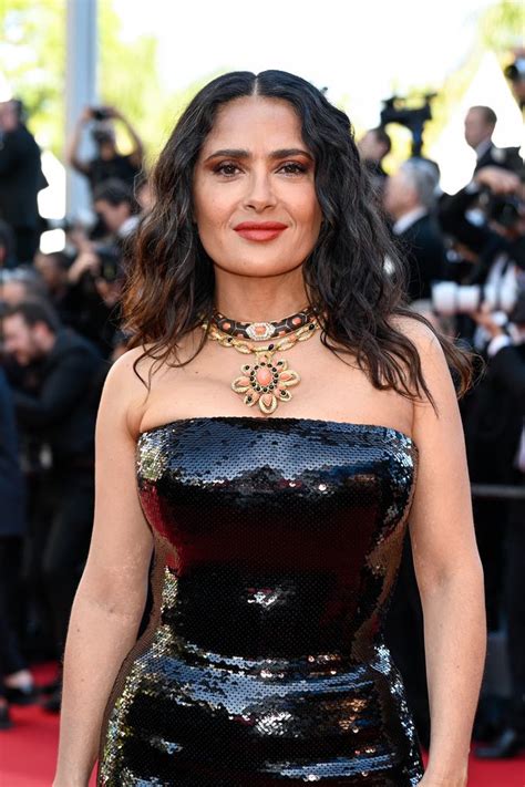 Salma Hayek 57 Is A Total Bond Girl In Silhouette Skimming Strapless