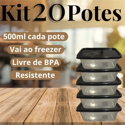 Kit 20 Potes Transparentes 500ml Marmitas Fitness Microondas Freezer