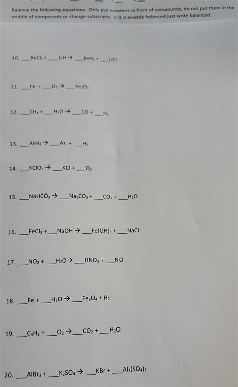 Solved Balance The Following Equations Only Put Numbers In Chegg