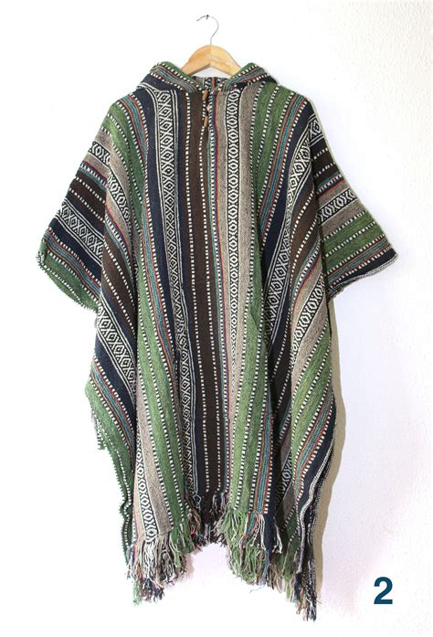 Poncho Mens Hippie Long Woven Poncho With Hood Pure Cotton Etsy