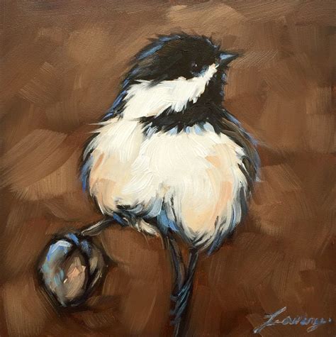 Chickadee Art Impressionistic 4x4 Original Oil Painting Of A