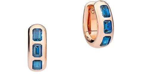 Pomellato Iconica K Rose Gold London Blue Topaz Oval Huggie Hoop