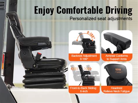 VEVOR Universal Tractor Seat Suspension Fold Down Forklift Seat With