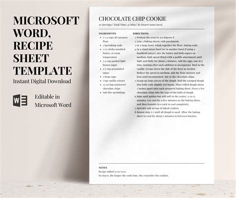 Microsoft Word Recipe Sheet Template Editable, 4 Recipe Page Template ...