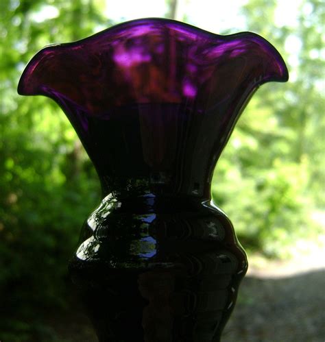 Vintage Black Amethyst Art Glass Tall Vase Deep Purple Blown Art Deco Collectible Glass Art