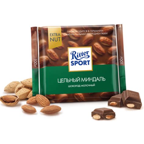 Шоколад Ritter Sport Extra Nut молочный ЦЕЛЬНЫЙ МИНДАЛЬ 100 г ...