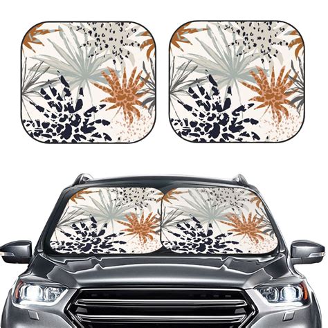 Kdxio Tropical Leaves Print Piece Sun Shade Front Windshield