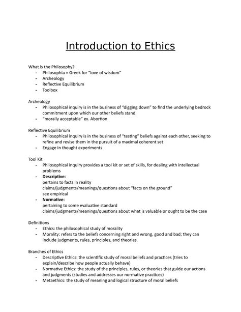 Introduction To Ethics Notes Introduction To Ethics What Is The