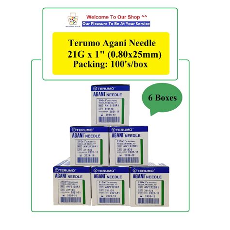 TERUMO AGANI NEEDLE 21G X 1 0 80x25mm 100 S BOX 6 BOXES PACK