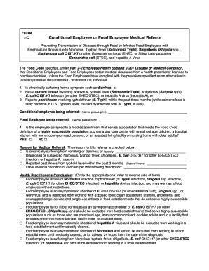 Fillable Online Fda Food Code Conditional Employee Or Food