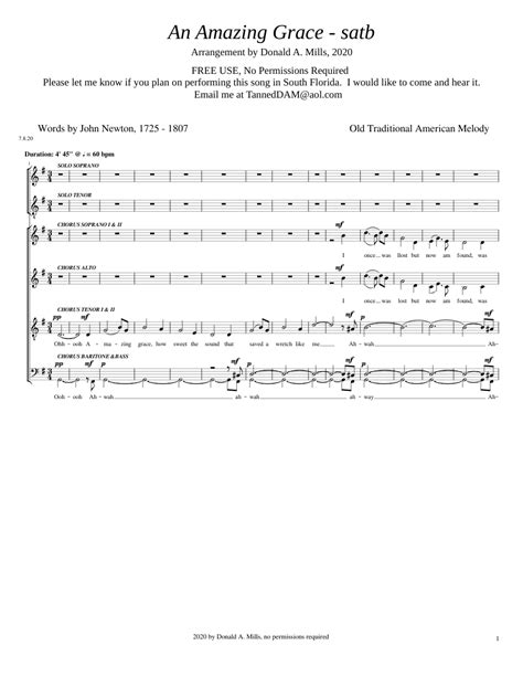 An Amazing Gracesatb Sheet Music For Soprano Alto Tenor Satb