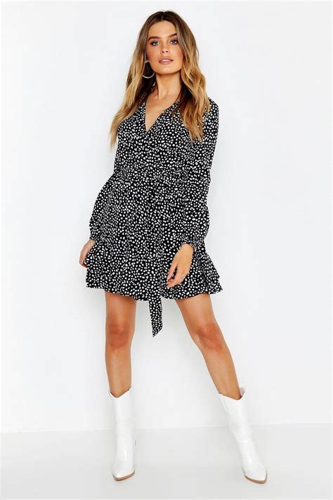 Wrap Front Ruffle Hem Tea Dress Boohoo Uk