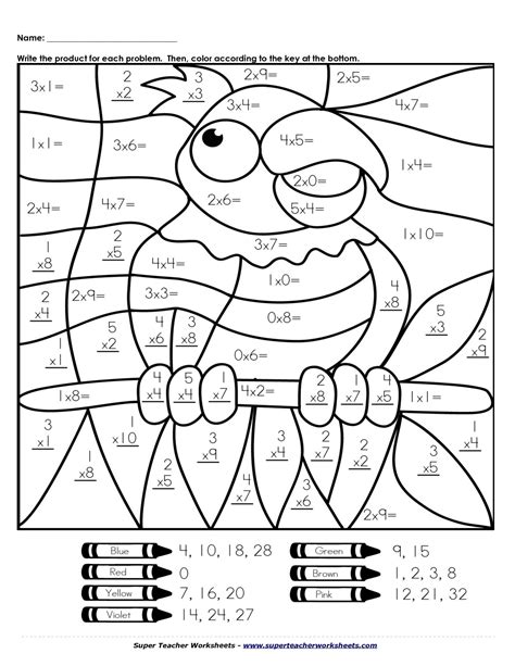 4th Grade Multiplication Coloring Worksheets Color By Number