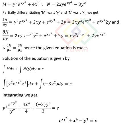 Solve Y 2 E Xy 2 4x 3 Dx 2xy E Xy 2 3y 2 Dy 0 Yawin