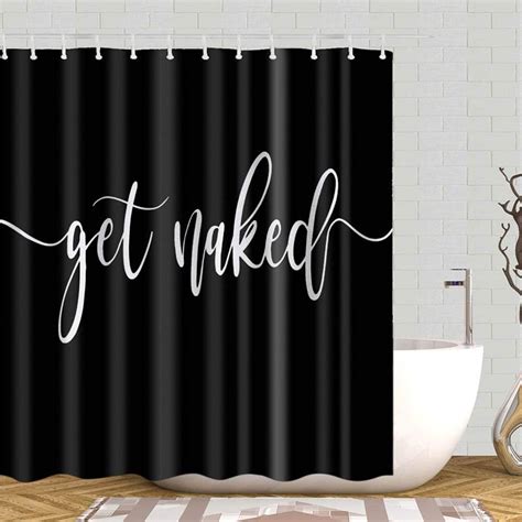 Amazon Eleroye Shower Curtain Funny Cute Get Naked White Words