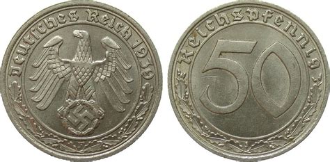 Drittes Reich 50 Pfennig 1939 F Wertseite Kl Kratzer Vz Vz MA Shops