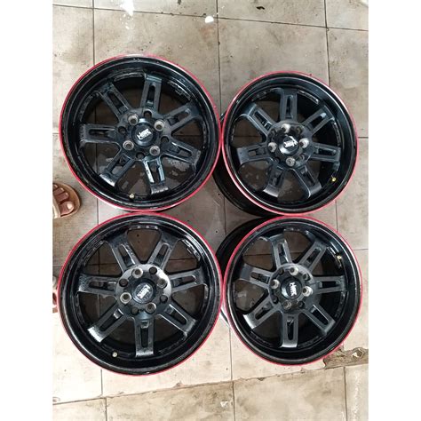 Jual VELG MOBIL BEKAS HSR DAIMON RING 15X6 5 PCD 8X100 114 ET40 BK RED