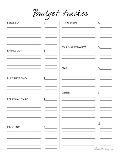 Budget Tracker Printable House Mix