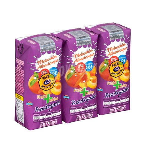 Hacendado Frutasleche Melocoton Albaricoque Brick Morado 3 X 330 Ml