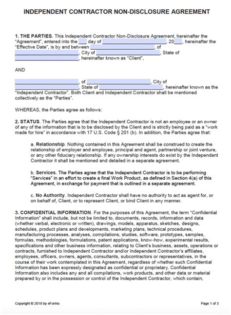 Free Independent Contractor Non Disclosure Agreement Nda Template Pdf Word