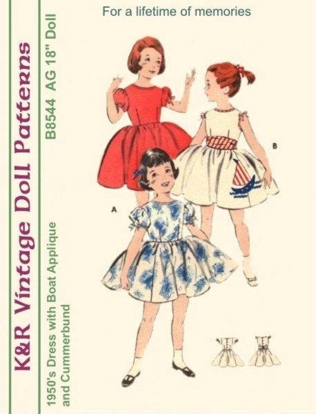 Krvp 8544dd 18 Doll Vintage 1950 S Boat Dress Pattern Digital Download Etsy American Girl