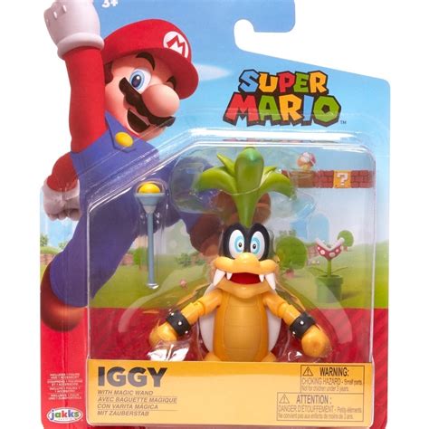 Super Mario 4 Inch Iggy With Magic Wand Articulated And Bendable Action