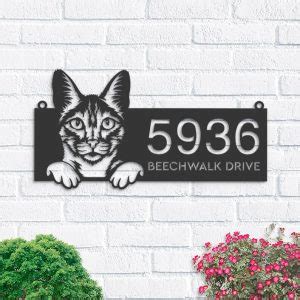 Dinozozo Cute Peeking Savannah Cat Address Sign House Number Plaque