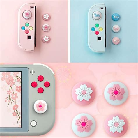 Cute Sakura Pink Flower Nintend Thumb Stick Grip Cap Joystick Cover For Nintendo Switch Lite Joy