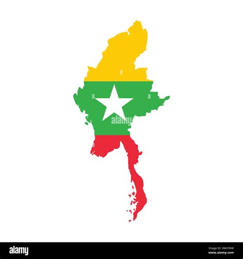 Map Of Myanmar With Flag On A White Background Vector Illustration