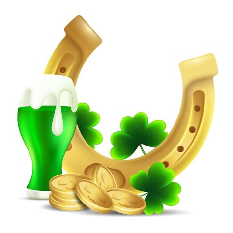 Celebración del día de san patricio clipart con cerveza hojas de trébol