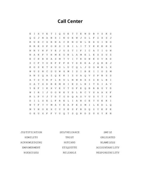 Call Center Word Search