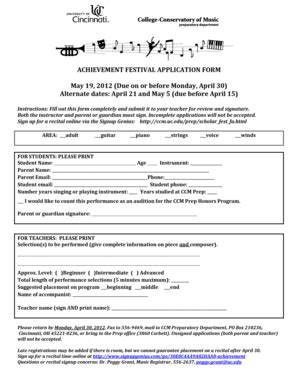 Fillable Online Ccm Uc Achievement Festival Application Form May