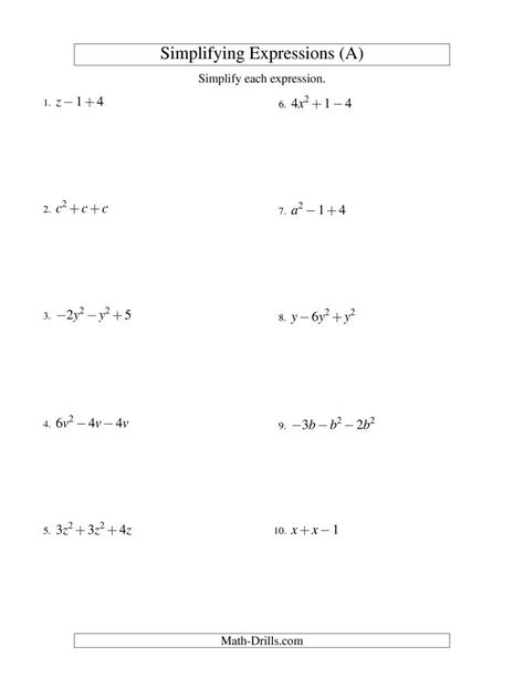 The Simplifying Algebraic Expressions With One Variable And Three Terms Additi Algebraic